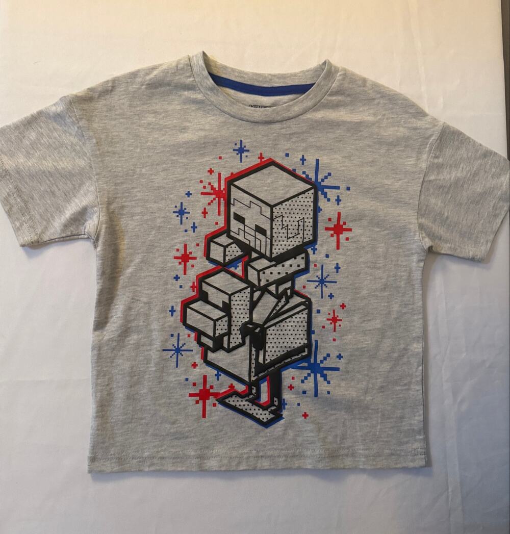Minecraft Boys Skeleton Graphic T-Shirt Gray XS NWOT